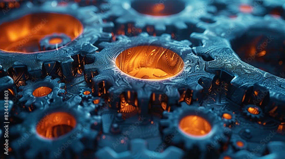 Poster an abstract depiction of gears turning in unison, representing the machinery of teamwork. image