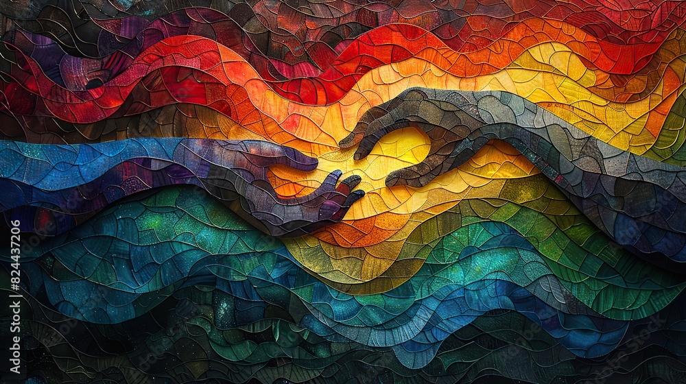 Poster an abstract depiction of hands weaving a tapestry, symbolizing creating unity through collaborative 
