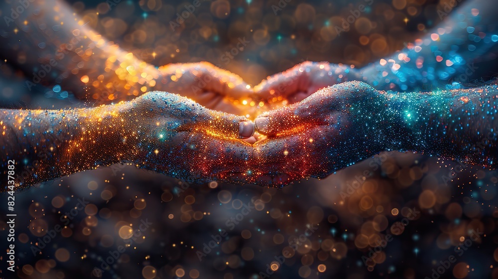 Poster an abstract depiction of a network of hands, symbolizing interconnected support. stock photo