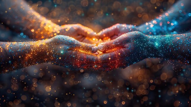 An abstract depiction of a network of hands, symbolizing interconnected support. stock photo