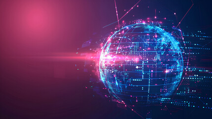 Obraz premium Connection lines Around Earth Globe ,Background with Light Effect. Global International Connectivity Background , the Earth with glowing blue and pink lines of light