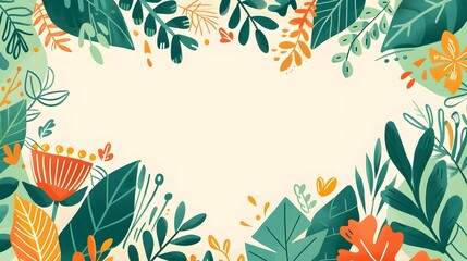 Lush Botanical Doodle Border Frame with Blank Space for Earth Day Messaging