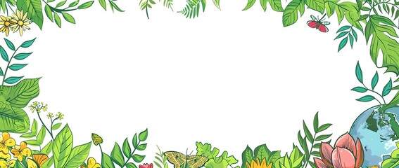 Lush Botanical Foliage Border Design with Blank Space for Nature Inspired Message