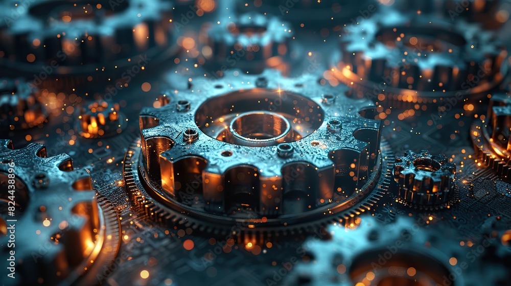Poster an abstract depiction of gears turning together, symbolizing synchronized effort. image