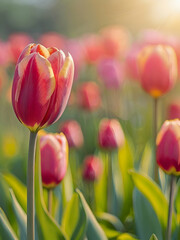 Obraz premium red and yellow tulips,tulips in the garden, tulip flowers