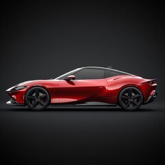 Obraz premium 3D rendered red sports car, side view, on isolated dark grey background