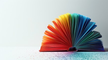 Longest shot sony 30mm+ of A book symbol with rainbow colorsspace for text on the white background corner