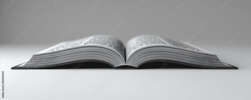 Aufkleber a 3d open book with fluttering pages rests on a soft white backdrop, rendered in isolation