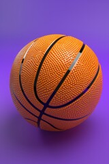 3D rendered orange basketball on isolated purple background with shadow effect