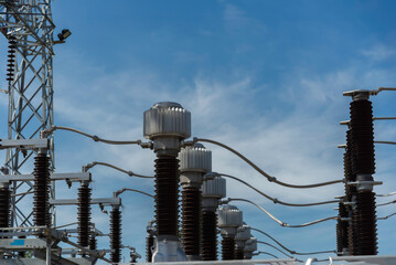 High voltage power transformer substation.High voltage electric power transformers