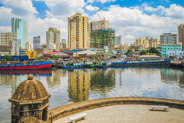 view of manila by Pasig River from santiago fort in philippines