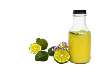 herbal drink kaffir lime in bottle for health care of lifestyle arrangement flat lay style