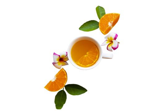 orange juice vitamin c water for health care arrangement flat lay style