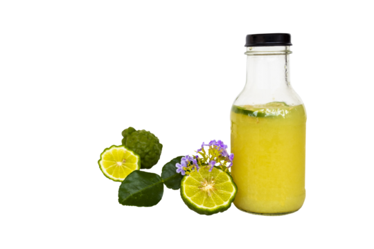 herbal drink kaffir lime in bottle for health care of lifestyle arrangement flat lay style