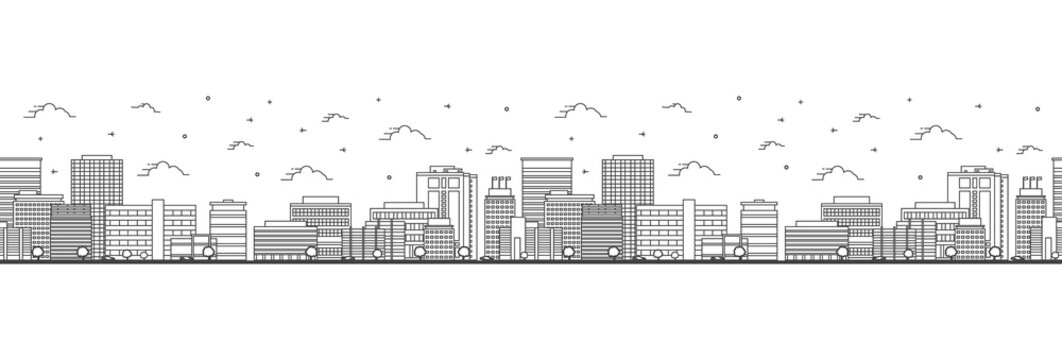 Seamless pattern with outline Anchorage Alaska City Skyline. Modern Buildings Isolated on White. Anchorage USA Cityscape with Landmarks.