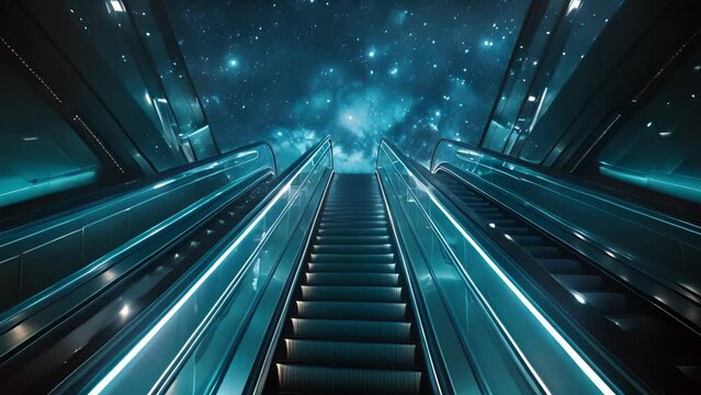 The top of the escalator offers a breathtaking view of the vast expanse of space a reminder of the incredible journey the particles have undertaken.