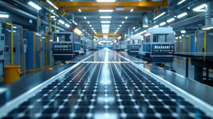 Fototapeta premium High-tech factory conveyor system assembling solar panels