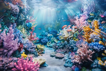 A colorful underwater scene with a variety of fish and plants generated by AI