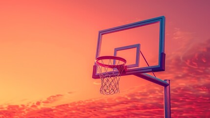 Naklejka premium A detailed 3D rendering of a basketball hoop and net on a sunset orange background stands out