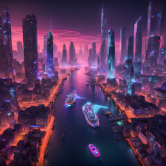 city, city at night, city skyline, futuristic skyline, neon lights, nightfall in neon city,...
