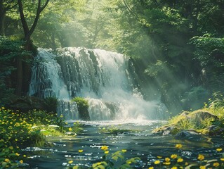 serene forest waterfall, natural beauty, calm , Ideogram