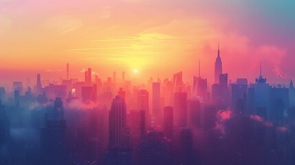 sunrise cityscape, vibrant skyline, early morning light , Ideogram