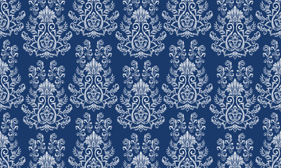 Hand draw ethnic geometric fabric pattern .Ikat embroidery Ethnic oriental Pixel pattern.blue background.great for textiles, banners, wallpapers, wrapping.