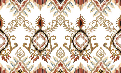Hand draw Ikat floral paisley embroidery.Ikat ethnic oriental pattern traditional.Aztec style abstract vector illustration.white background.great for textiles, banners, wallpapers, wrapping.
