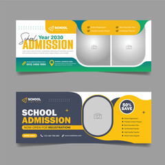 Back to school admission social media facebook cover design and higher education banner template