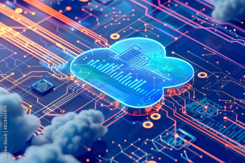 Poster secure cloud technology with advanced digital connections and modern data protection elements.