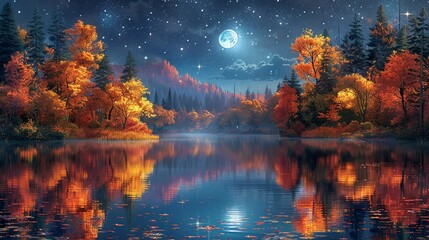 Naklejka premium Autumn Forest Path: A Colorful Journey Through Nature's Palette