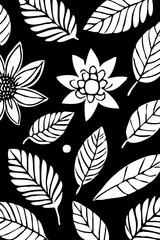 Black and white botanical pattern. For use in graphics, materials. Abstract plant shapes. Minimalist illustration for printing on wall decorations.