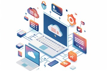 Fototapeta premium Secure cloud technology with digital interfaces and advanced data protection systems.