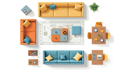 Living room interior designs overhead. Corner sofa 