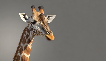 Fototapeta premium Portrait of giraffe on grey background. Concept of safari, Africa, wildlife.