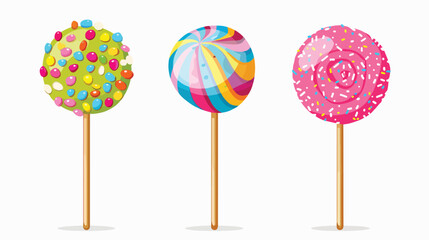 Lollipop candy on stick. Sweet roll pop decorated 
