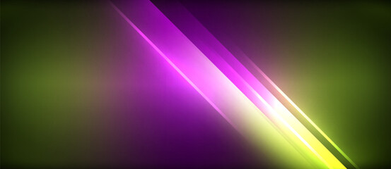 Obraz premium Neon glowing circle rays, light round lines in the dark, planet style neon wave lines. Energetic electric concept design for wallpaper, banner, background
