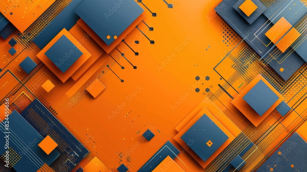 Poster abstract 3d rendering of a circuit board with orange background. aig535