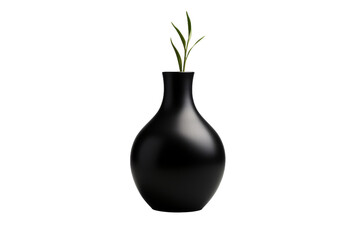 Midnight Bloom: A Black Vase Holding a Lush Plant on a White or Clear Surface PNG Transparent Background.