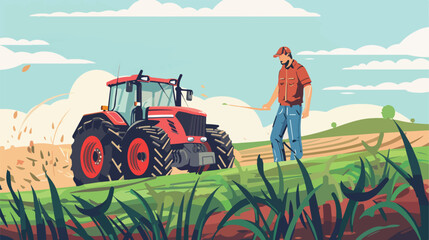 Male agricultural engineer working in field Vector illustration