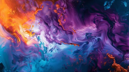 Fototapeta premium Abstract Colorful Ink Blends in Water - Vibrant Liquid Art Wallpaper with Blue, Orange, and Purple Hues