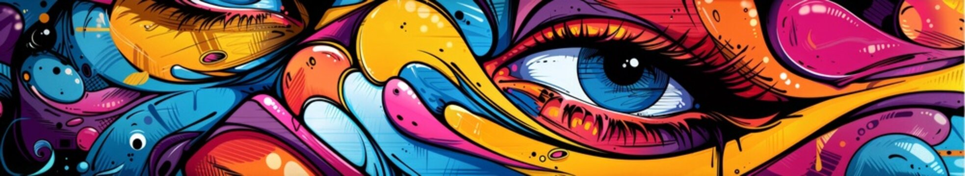 Vibrant Pop Art Eyes and Abstract Shapes Mural Illustration