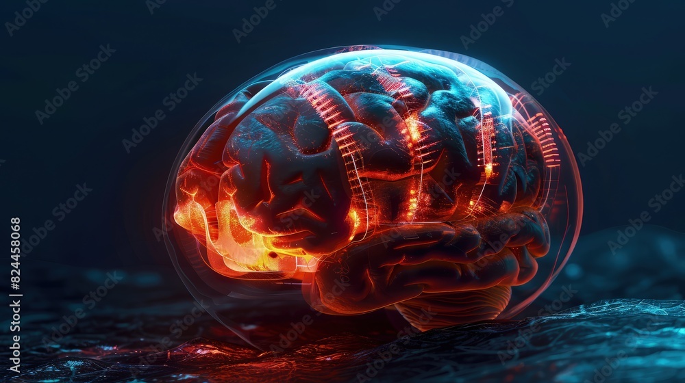 Aufkleber an anatomically accurate illustration of the temporal lobe, key in auditory processing and memory, p