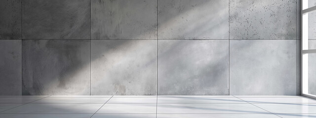 a concrete floor and wall with light and shadow from a window in room background, 3d render illustration.
