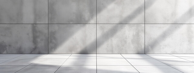 a concrete floor and wall with light and shadow from a window in room background, 3d render illustration.
