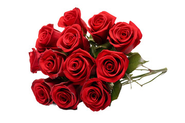 Obraz premium Crimson Elegance: A Stunning Bouquet of Red Roses on a White or Clear Surface PNG Transparent Background.