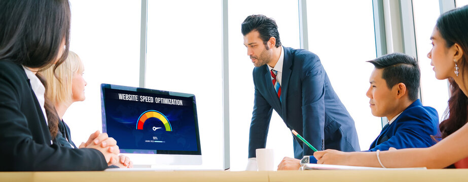 Computer software evaluating website loading speed. Concept of improving website loading speed snugly. - Powered by Adobe