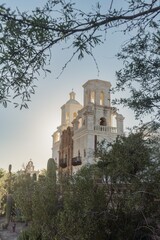 Garden of Spanish Mission church, San Xavier del Bac Mission in Tuscon, Arizona, United States of America.