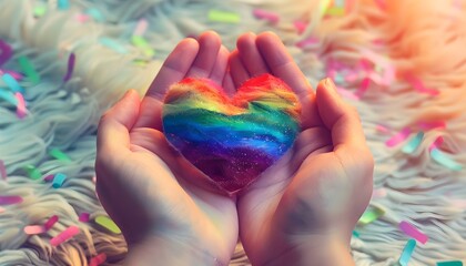 Hans holding rainbow heart.