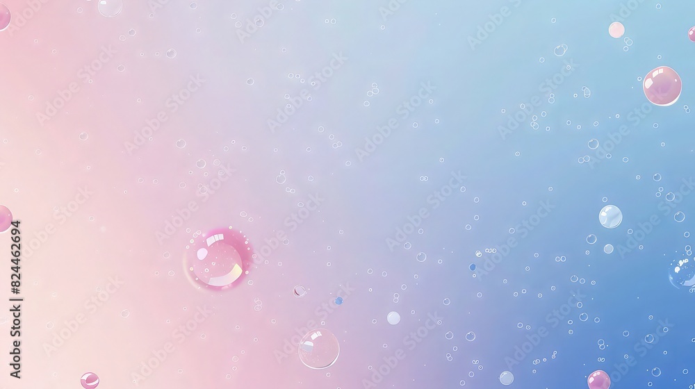 Poster a soft pastel pink background with shiny bubbles floating gently, reflecting subtle light and creati